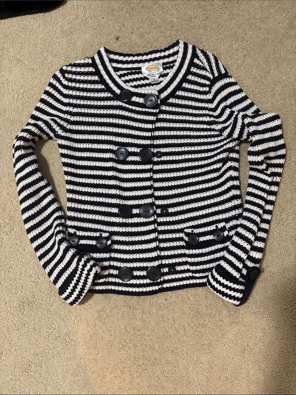Talbots Girls Black & White Striped Knit Blazer